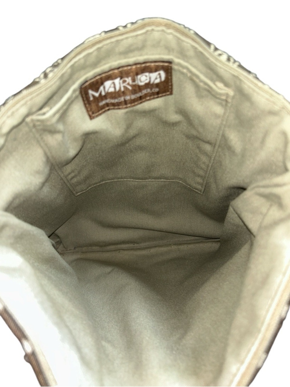 Maruca Cafe Sling Large Crossbody Bag in Brown Jacquard Made in Colorado - Picture 6 of 8